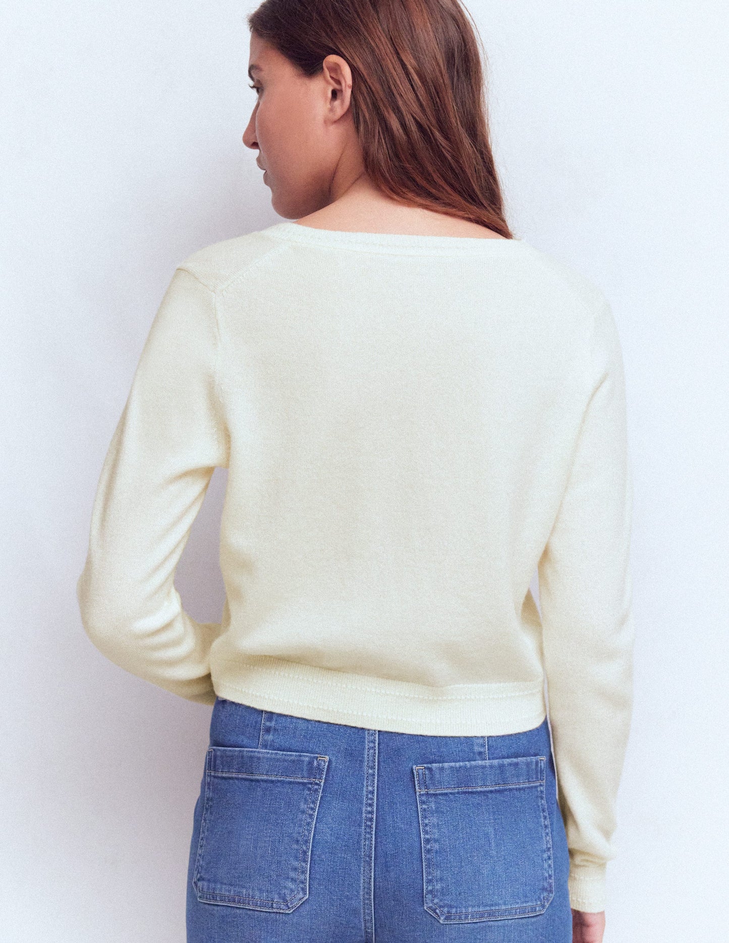 Eva Cashmere Cropped Cardigan-Warm Ivory