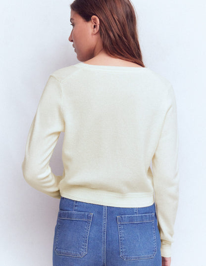Eva Cashmere Cropped Cardigan-Warm Ivory-3