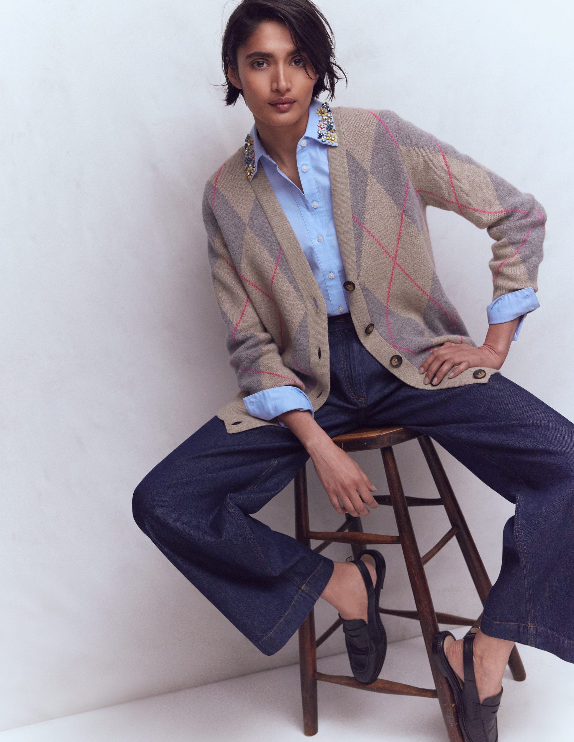 Quinn Boyfriend Cardigan-Neutral Argyle-6