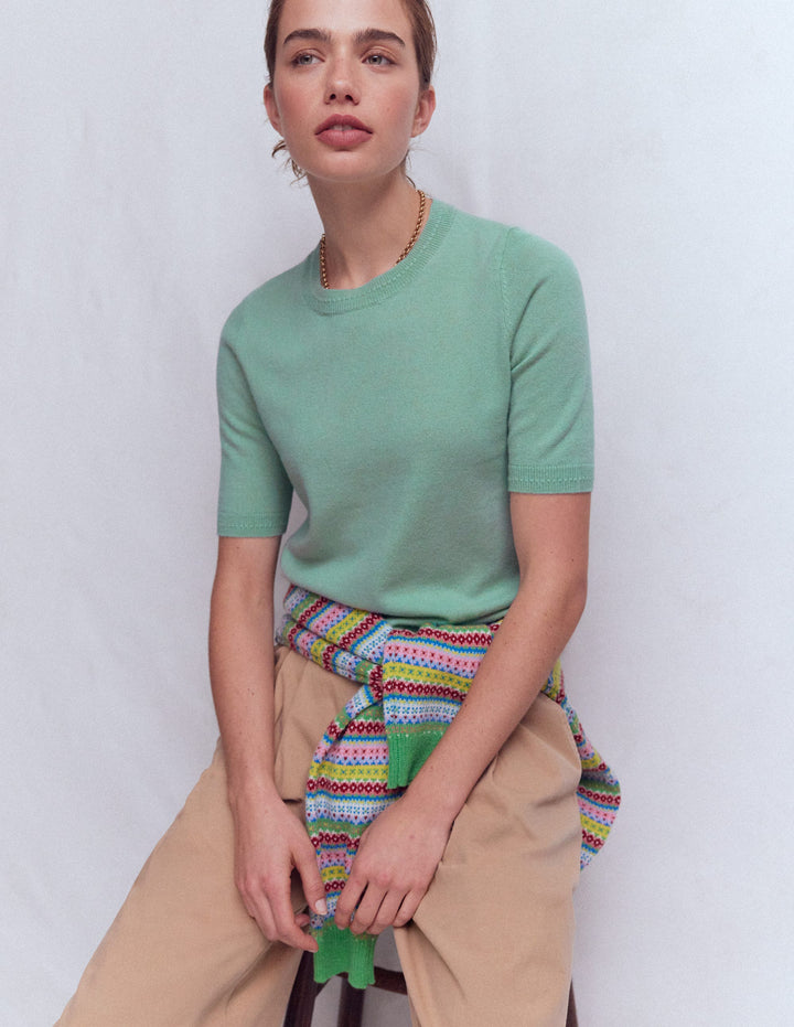 Eva Cashmere T-Shirt-Celadon Blue