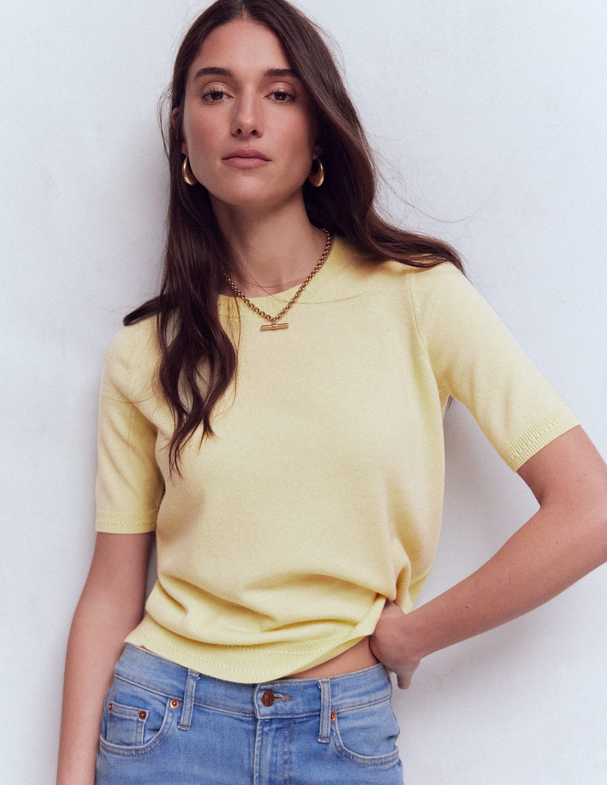 Eva Cashmere T-Shirt-Sandstone Yellow-2