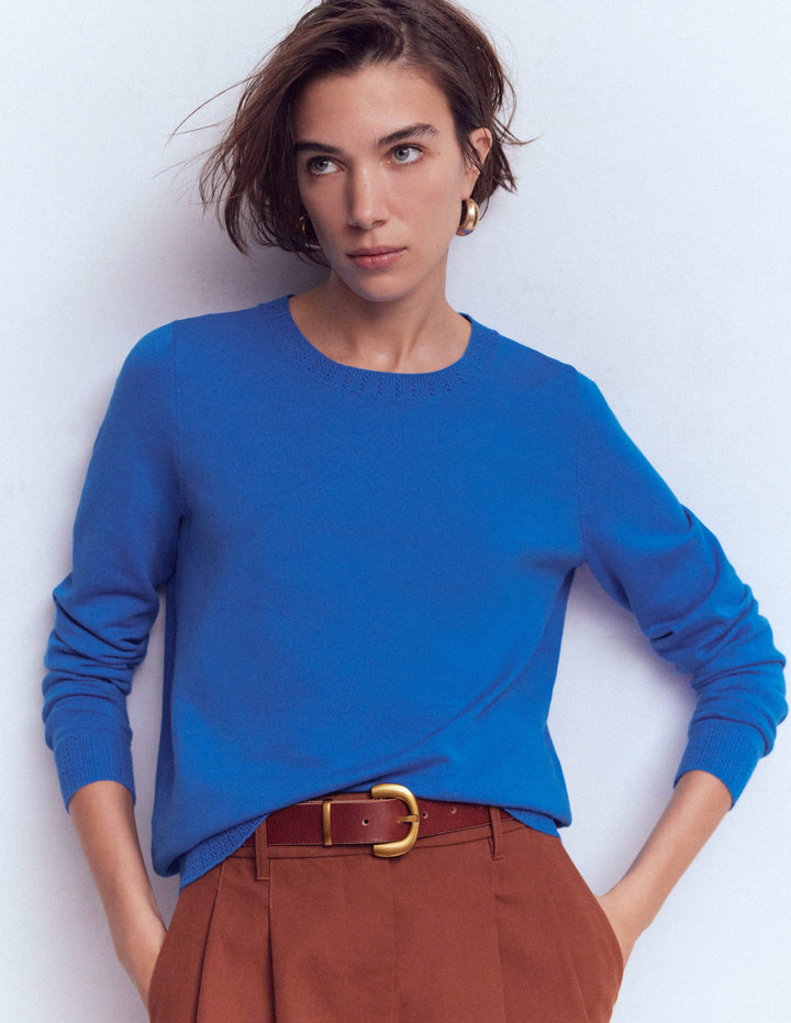 Emilia Cotton Crew Jumper-Kingfisher Blue