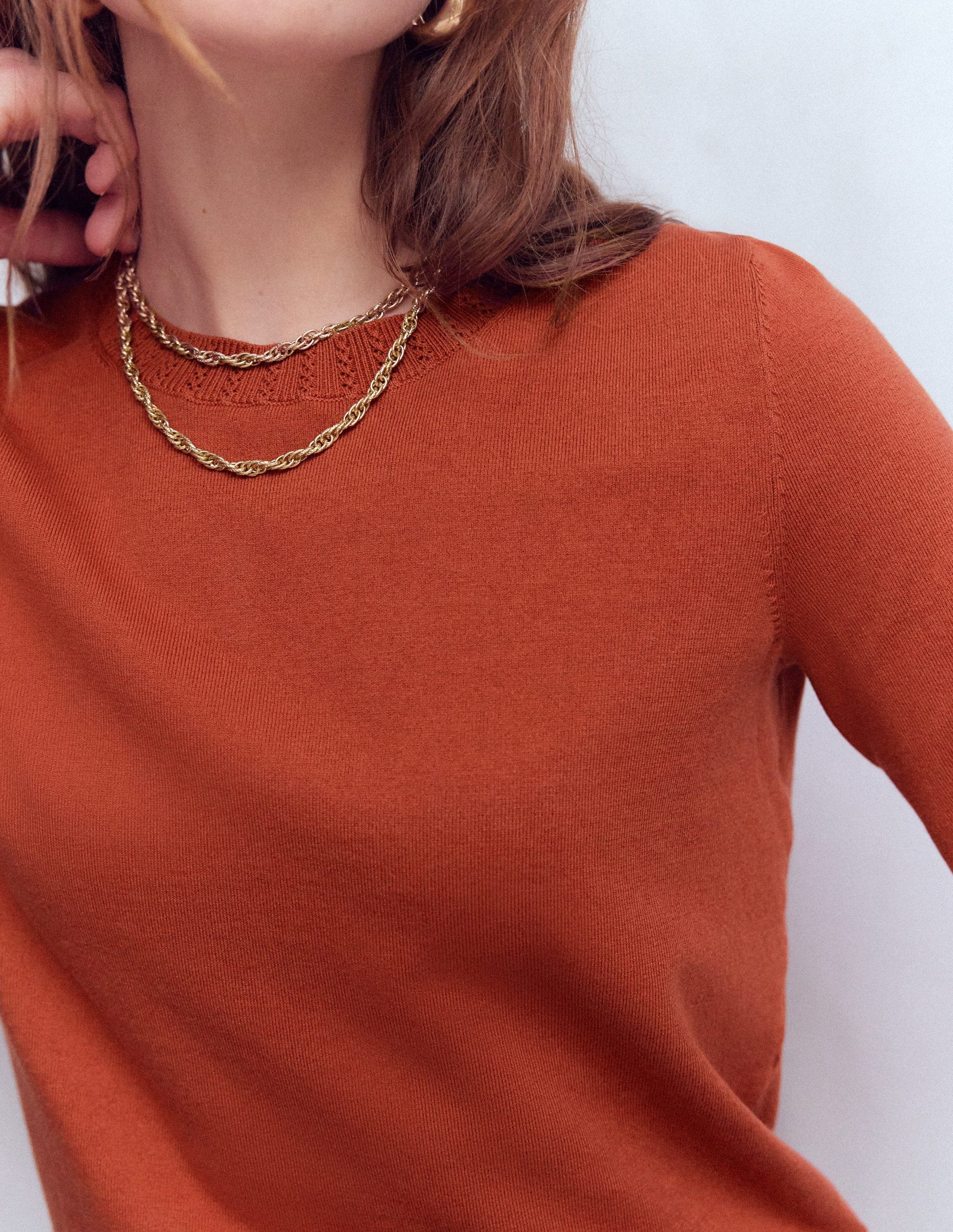 Emilia Cotton Crew Jumper-Roasted Chestnut Brown-2