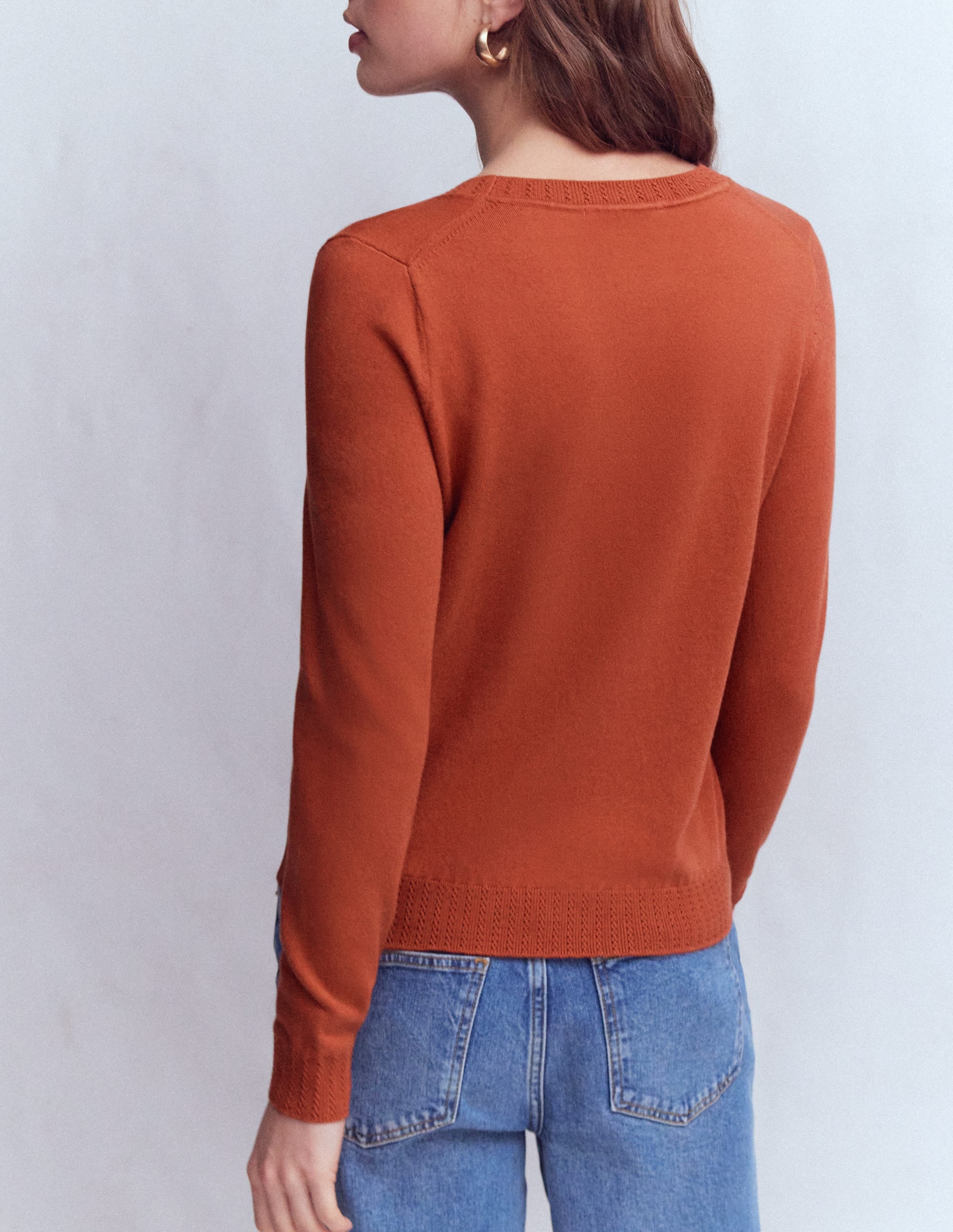 Emilia Cotton Crew Jumper-Roasted Chestnut Brown - Image 3