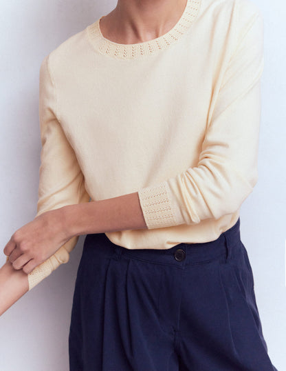 Emilia Cotton Crew Jumper-Warm Ivory-2