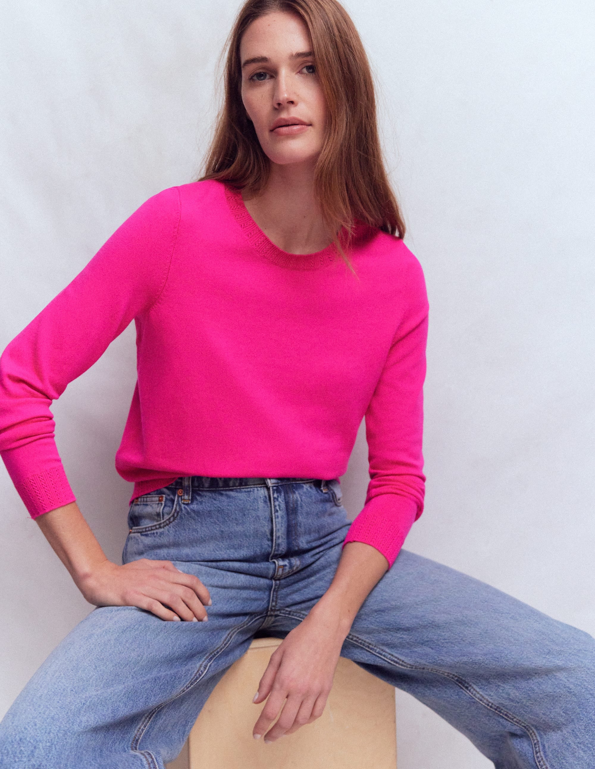 Emilia Cotton Crew Jumper-Pink Peony - Image 1