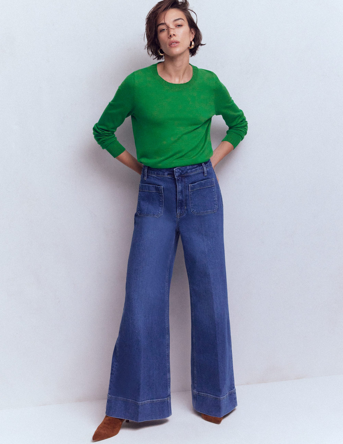 Emilia Cotton Crew Jumper-Rich Emerald - Image 1