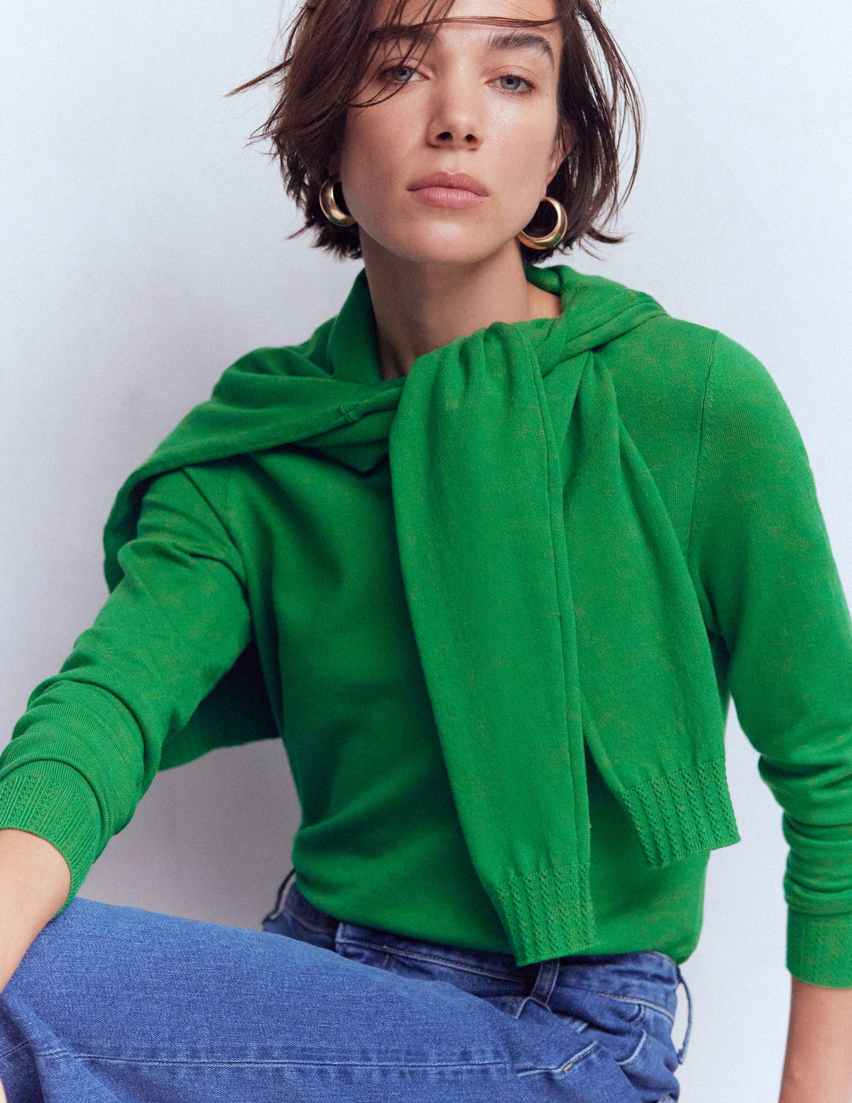 Emilia Cotton Crew Jumper-Rich Emerald - Image 4