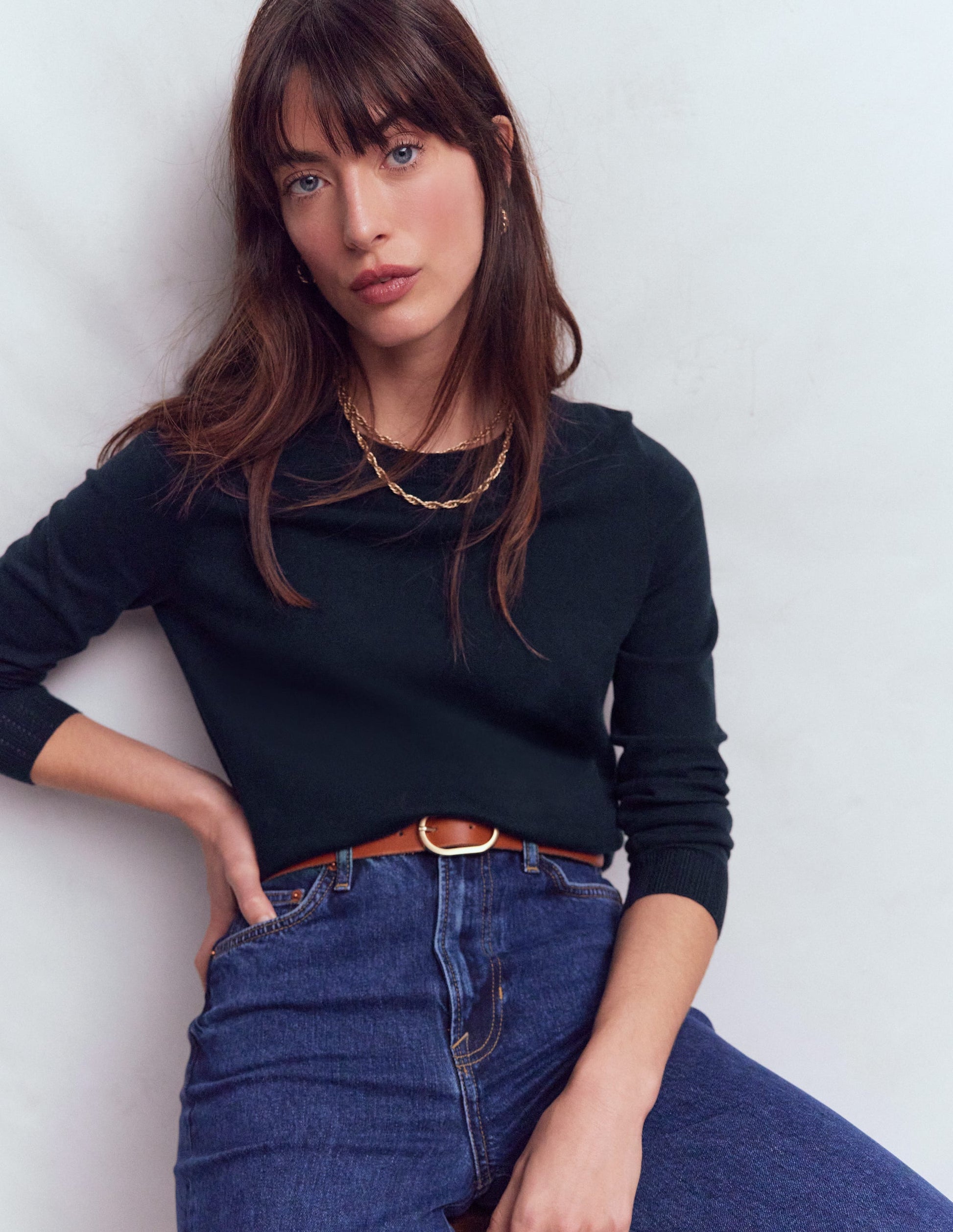 Emilia Cotton Crew Jumper-Navy-1