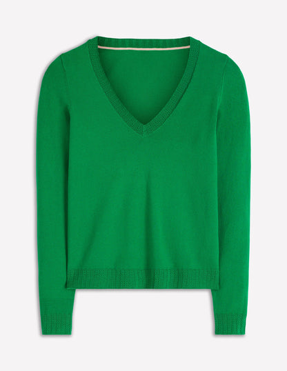 Emilia Cotton V-Neck Jumper-Rich Emerald-5