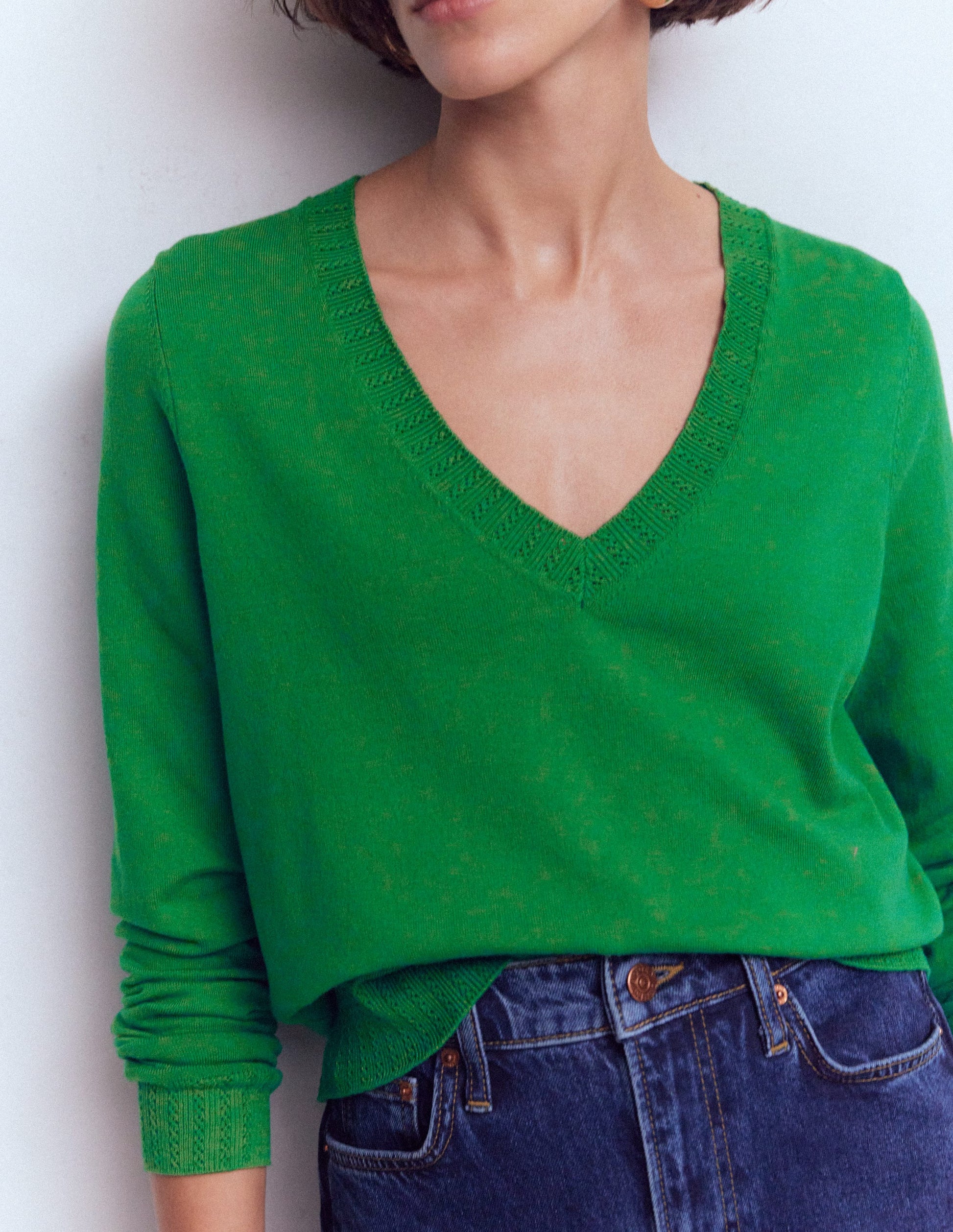 Emilia Cotton V-Neck Jumper-Rich Emerald-2