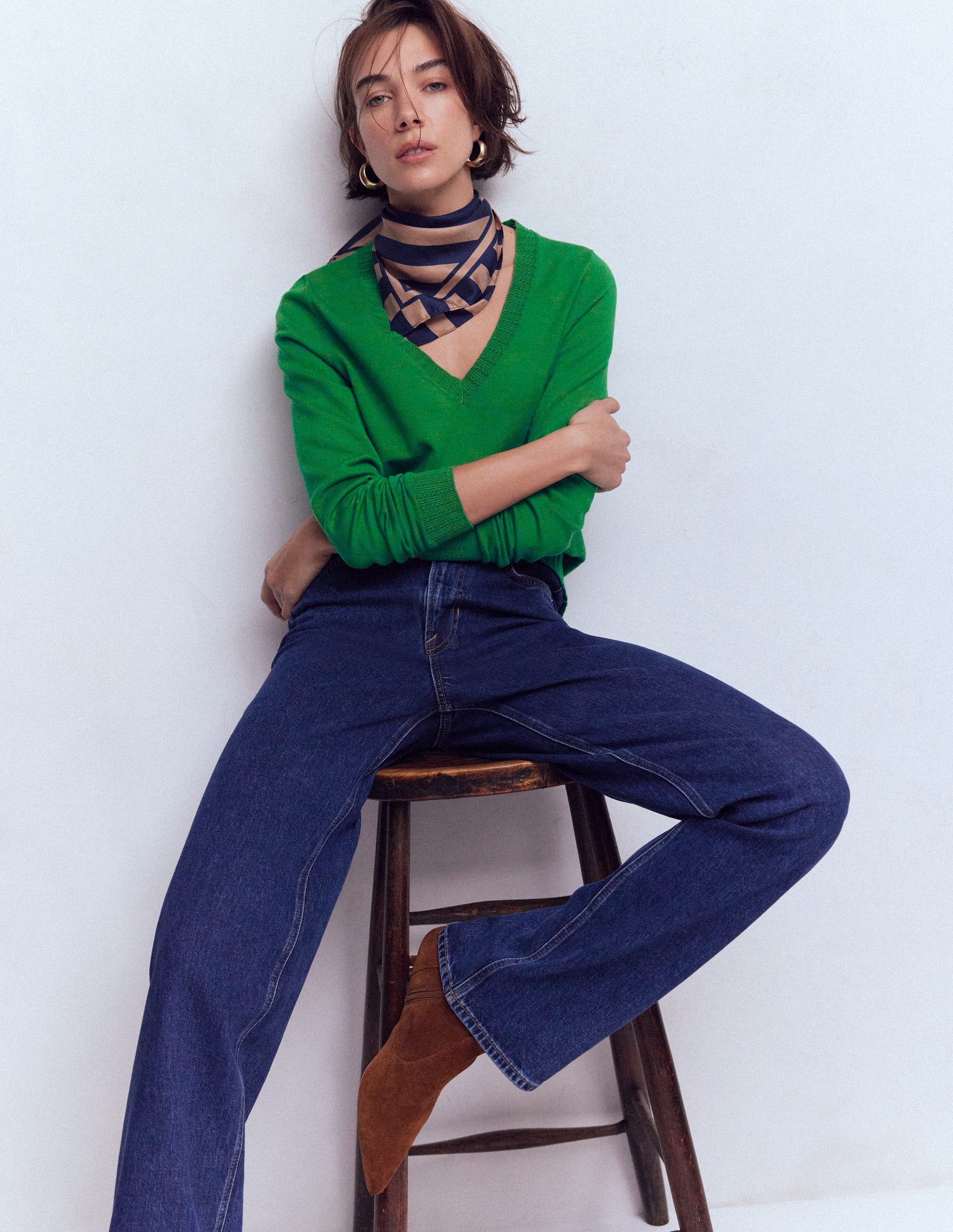 Emilia Cotton V-Neck Jumper-Rich Emerald-4