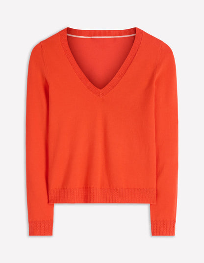 Emilia Cotton V-Neck Jumper-Sunset Orange-5
