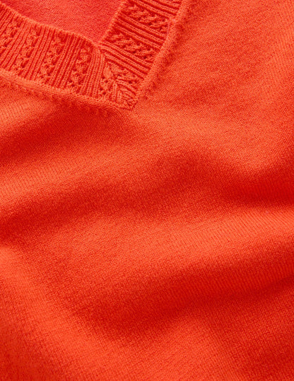 Emilia Cotton V-Neck Jumper-Sunset Orange-6