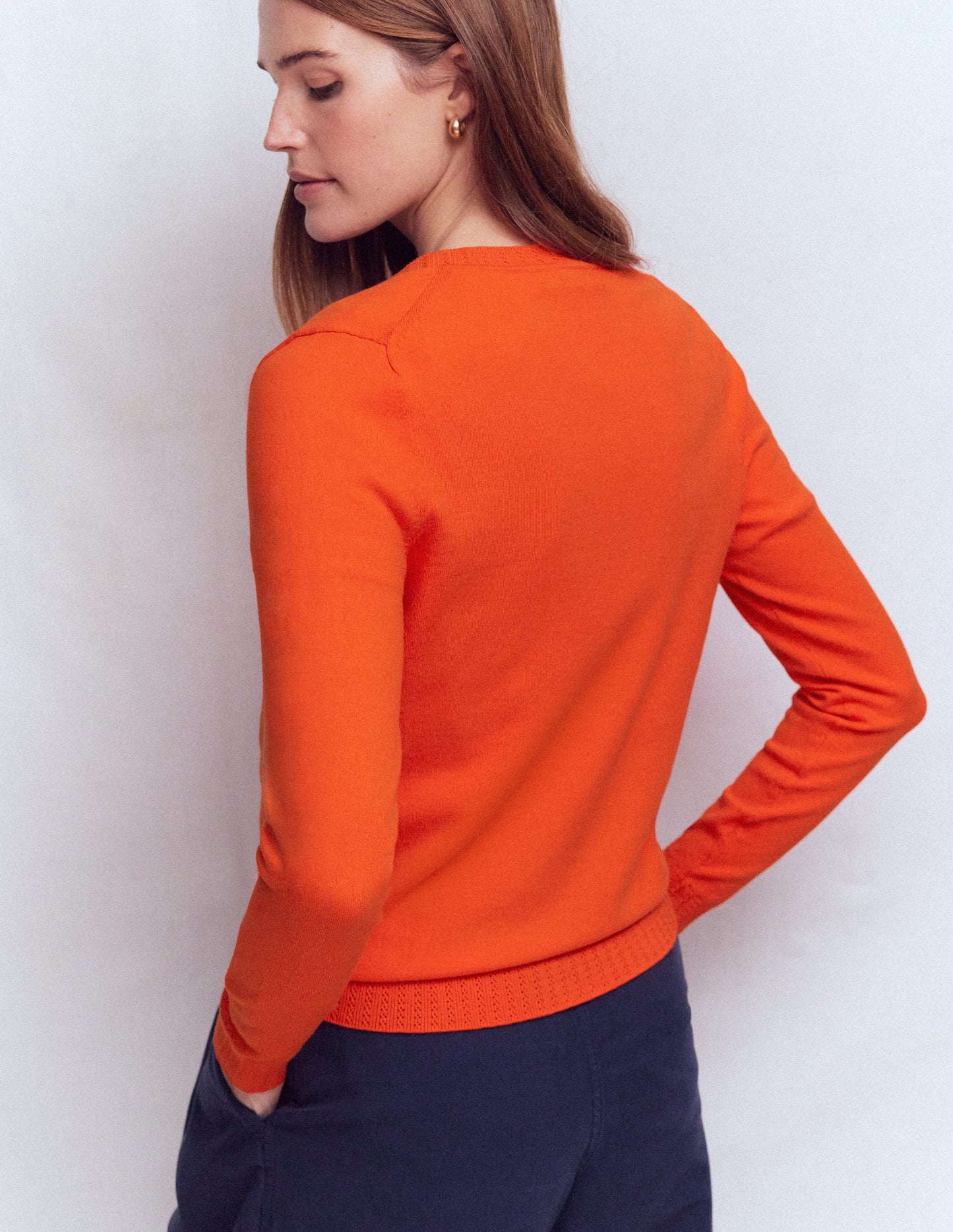 Emilia Cotton V-Neck Jumper-Sunset Orange
