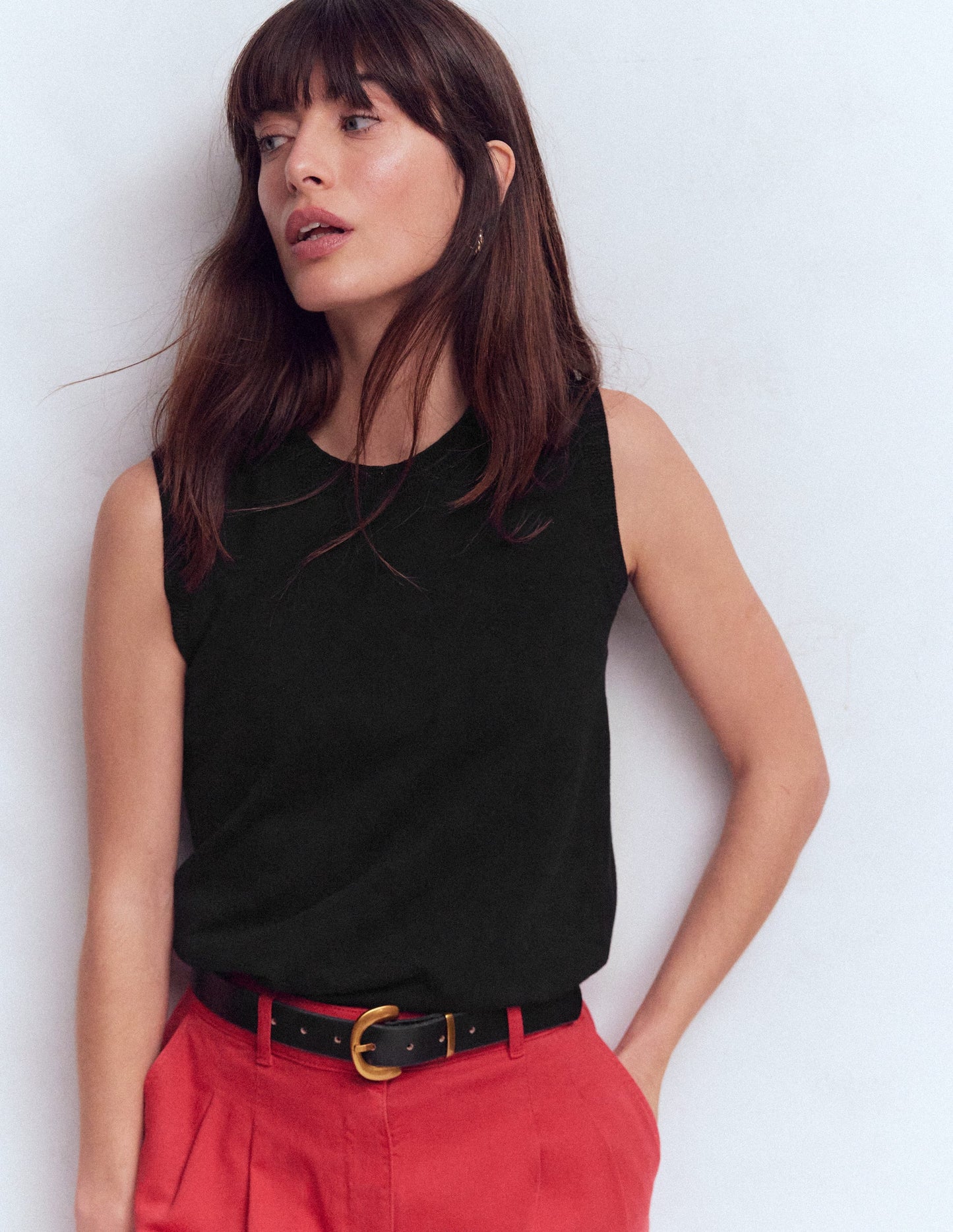 Emilia Cotton Crew Neck Tank-Black