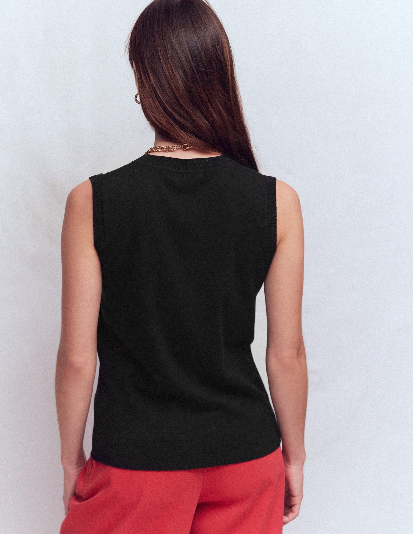 Emilia Cotton Crew Neck Tank-Black