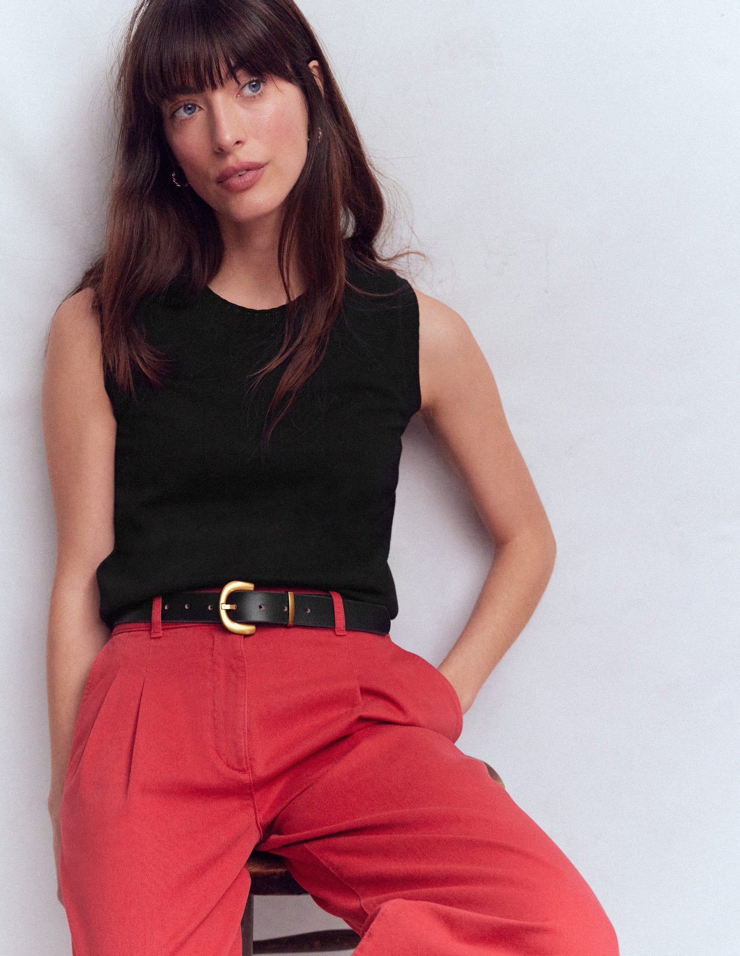 Emilia Cotton Crew Neck Tank-Black