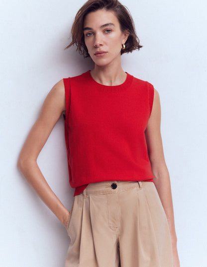 Emilia Cotton Crew Neck Tank-Salsa Red-4