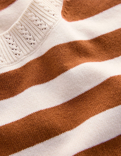 Emilia Cotton Crew T-shirt-Cognac/ Warm Ivory-7