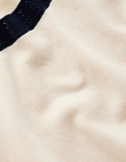 Emilia Cotton Crew T-shirt-Warm Ivory, Navy-6