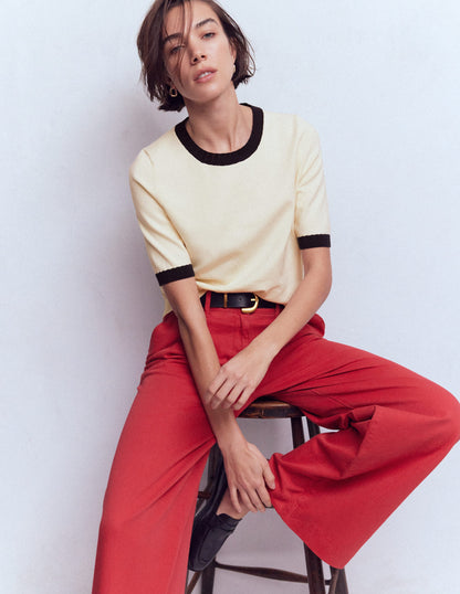 Emilia Cotton Crew T-shirt-Warm Ivory, Navy-4