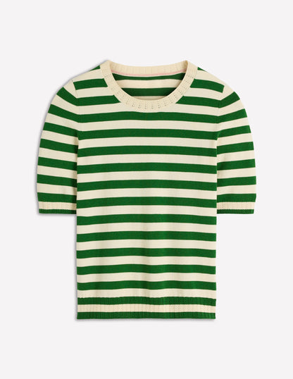 Emilia Cotton Crew T-shirt-Promenade Green/ Ivory Stripe-6