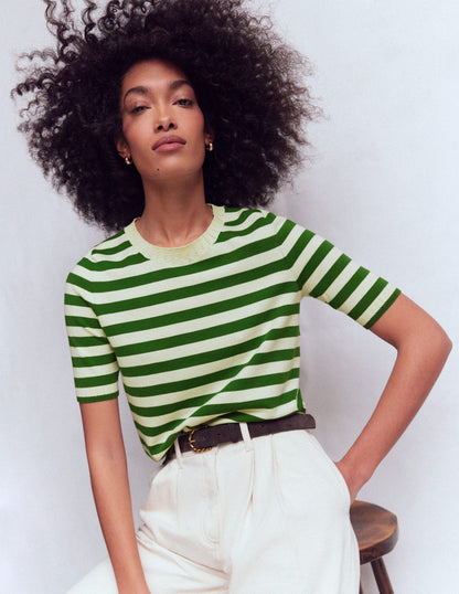 Emilia Cotton Crew T-shirt-Promenade Green/ Ivory Stripe-1