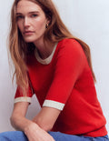 Emilia Cotton Crew T-shirt-Merida Red, Ivory
