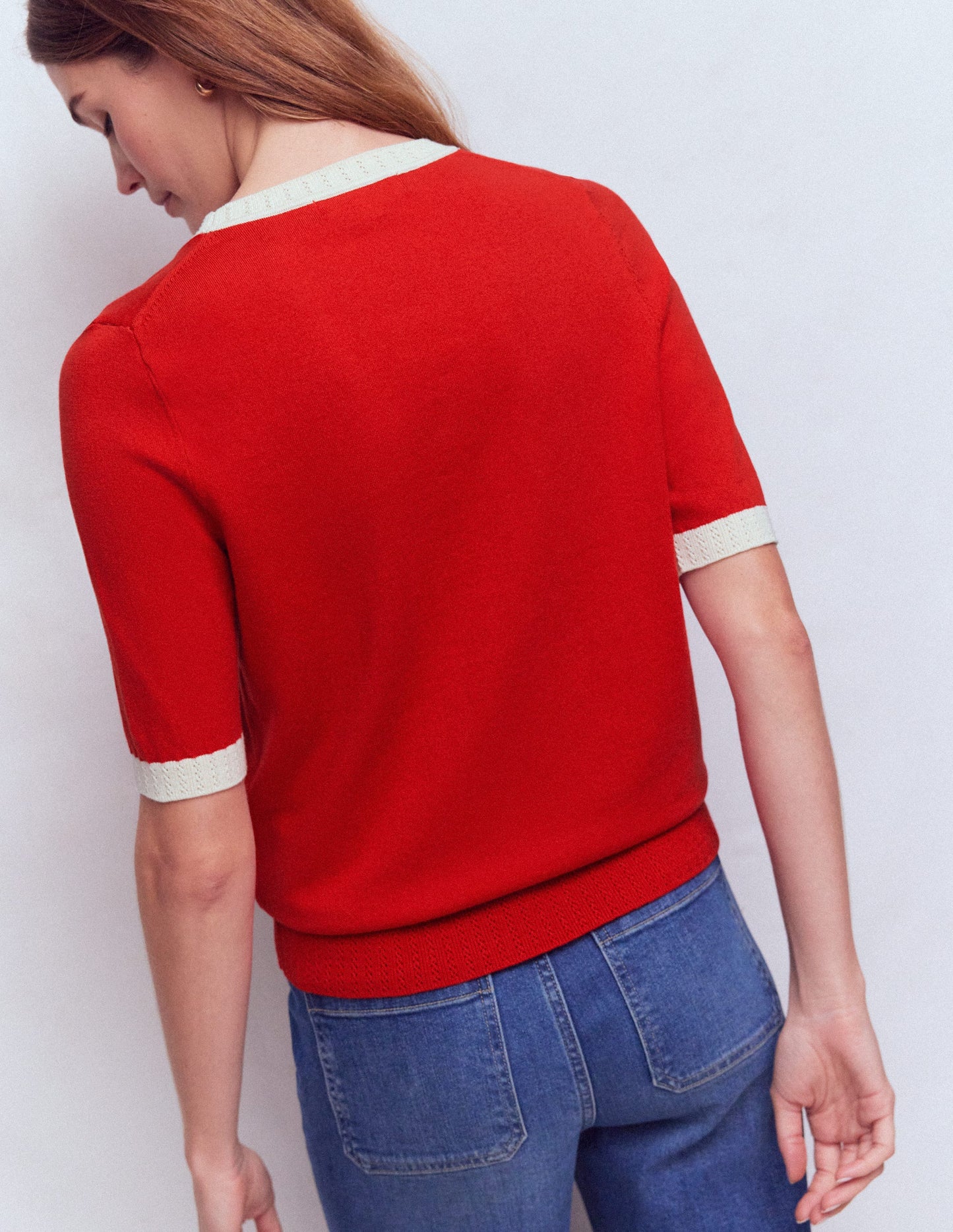 Emilia Cotton Crew T-shirt-Salsa Red, Ivory