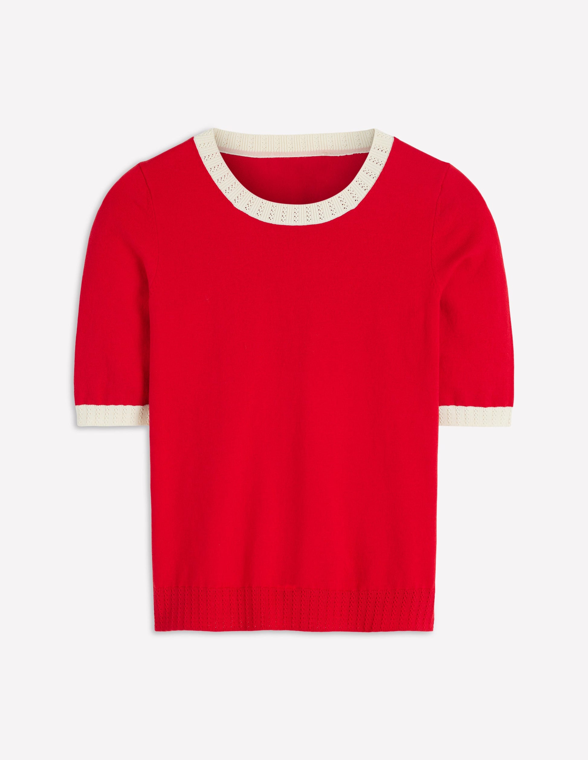 Emilia Cotton Crew T-shirt-Salsa Red, Ivory-5
