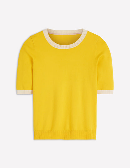 Emilia Cotton Crew T-shirt-Pineapple Yellow, Ivory-5