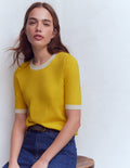 Emilia Cotton Crew T-shirt-Pineapple Yellow, Ivory