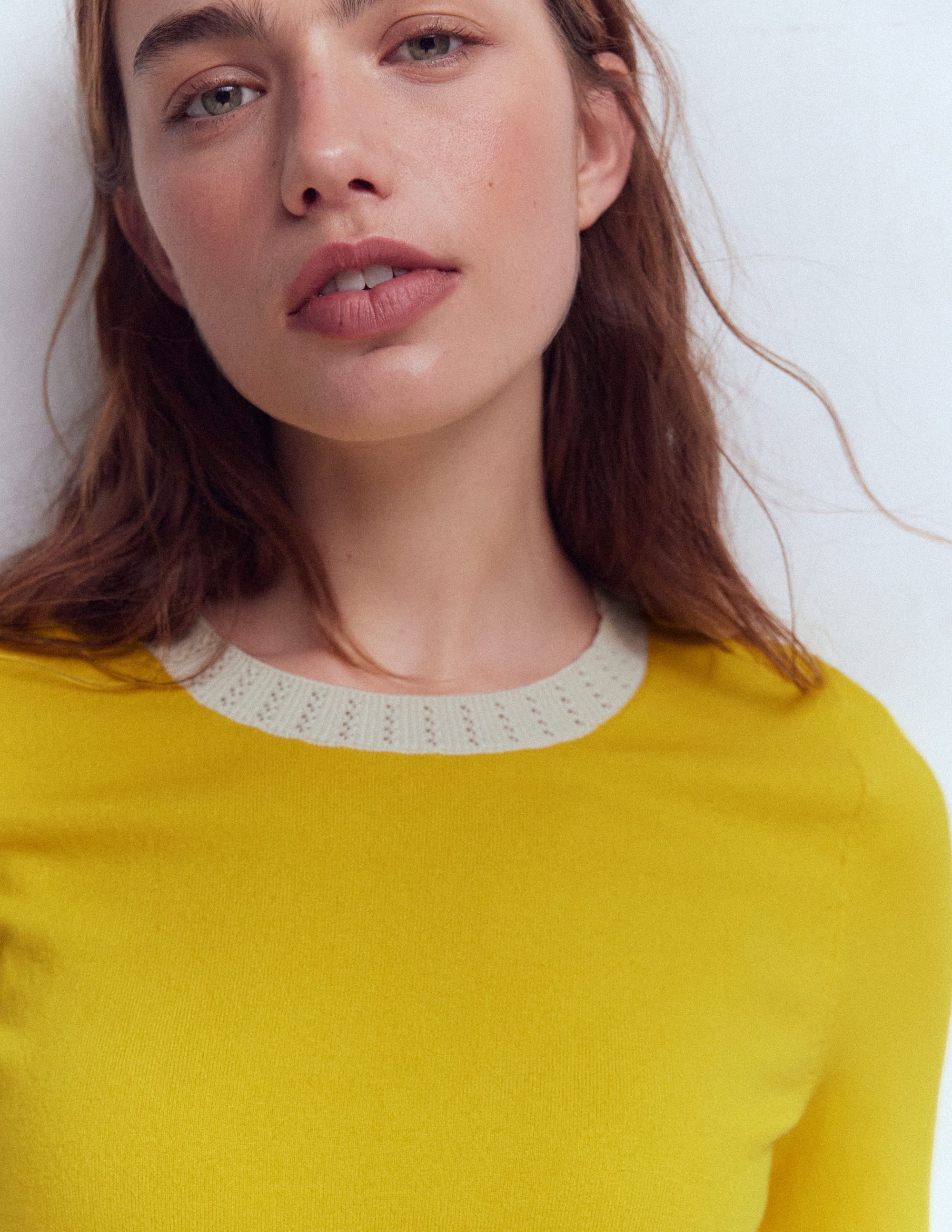 Emilia Cotton Crew T-shirt-Pineapple Yellow, Ivory - Image 2