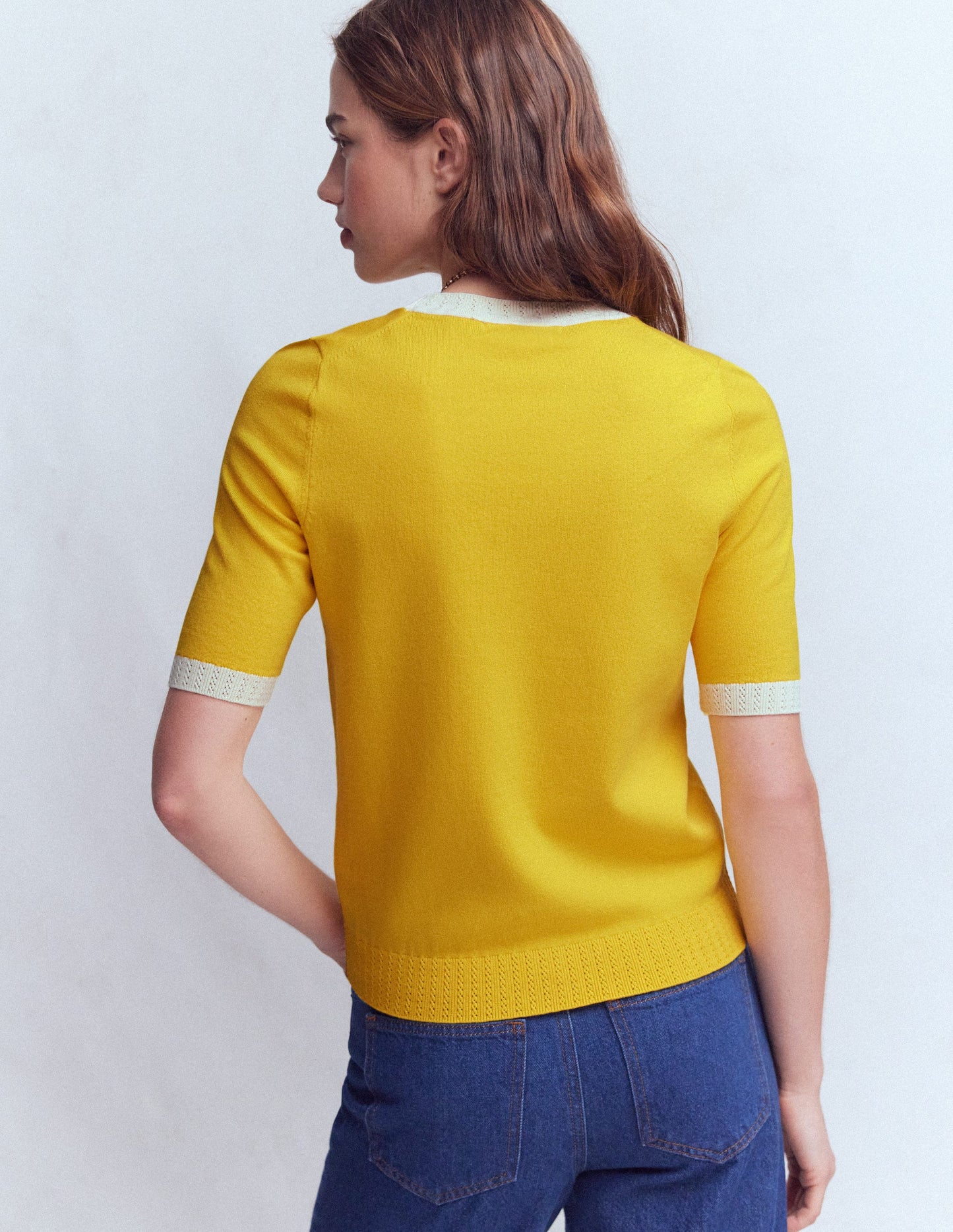 Emilia Cotton Crew T-shirt-Pineapple Yellow, Ivory