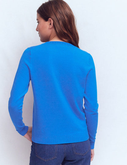 Emilia Cotton Crew Cardigan-Kingfisher Blue-3
