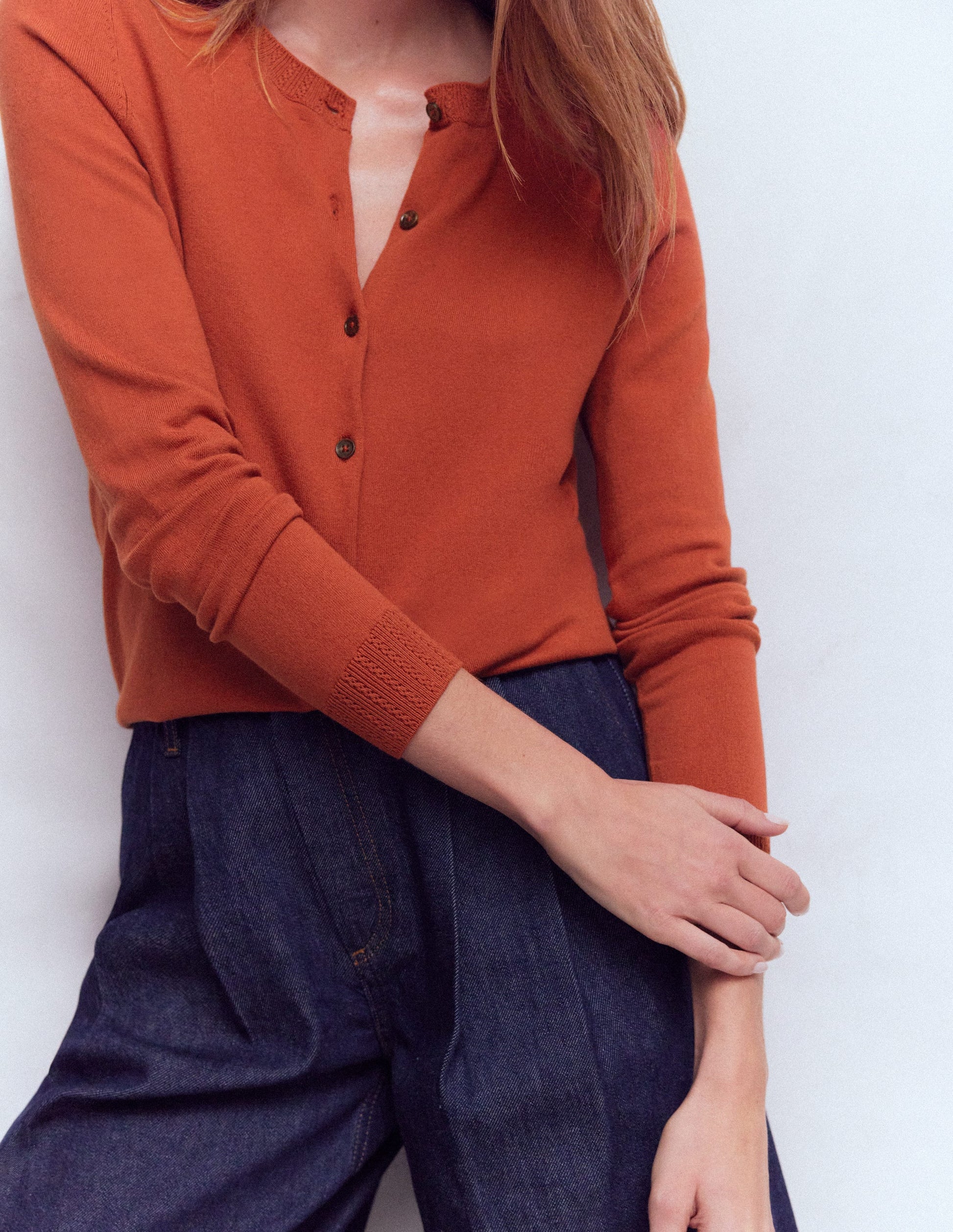 Emilia Cotton Crew Cardigan-Roasted Chestnut Brown-2