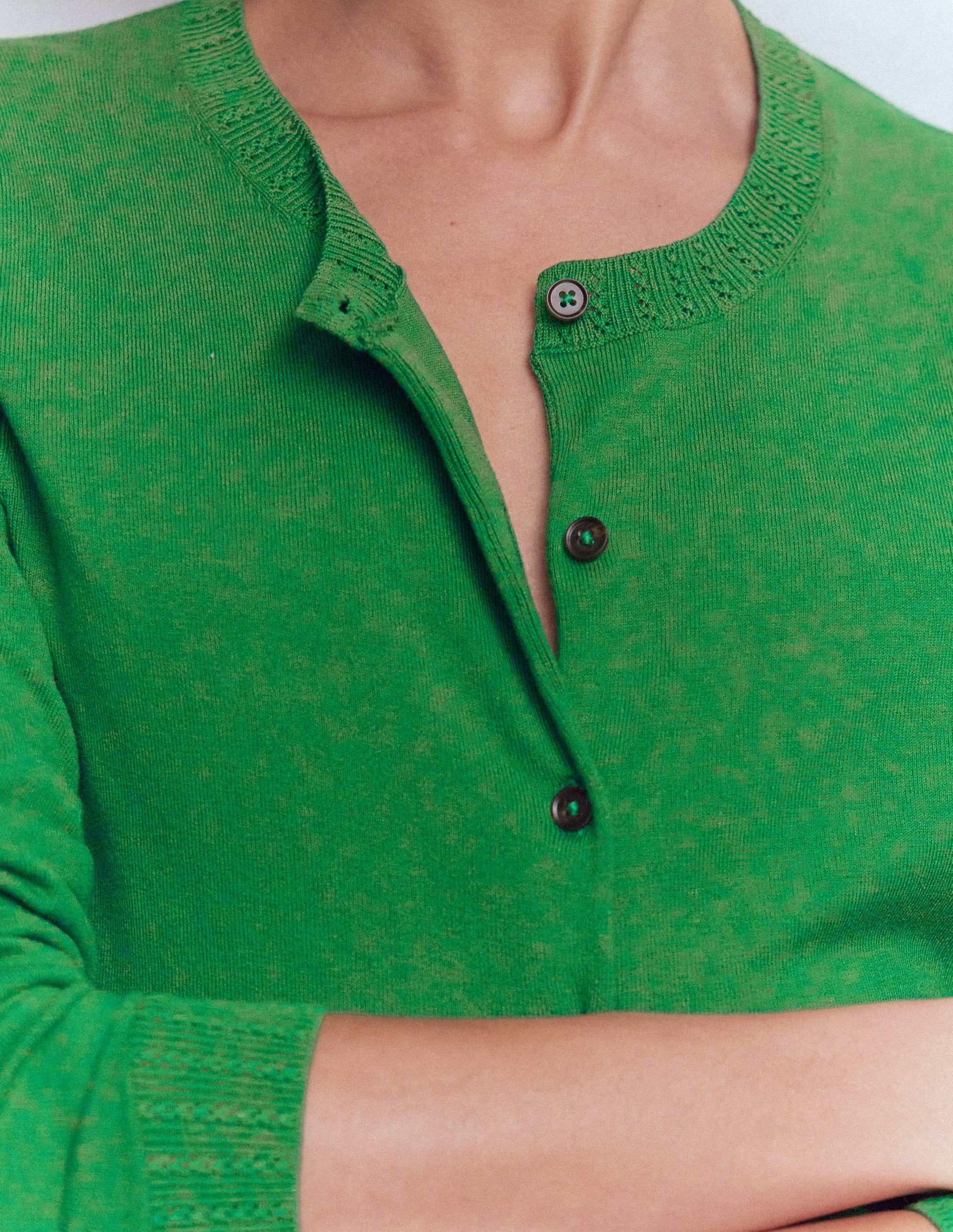 Emilia Cotton Crew Cardigan-Rich Emerald-2