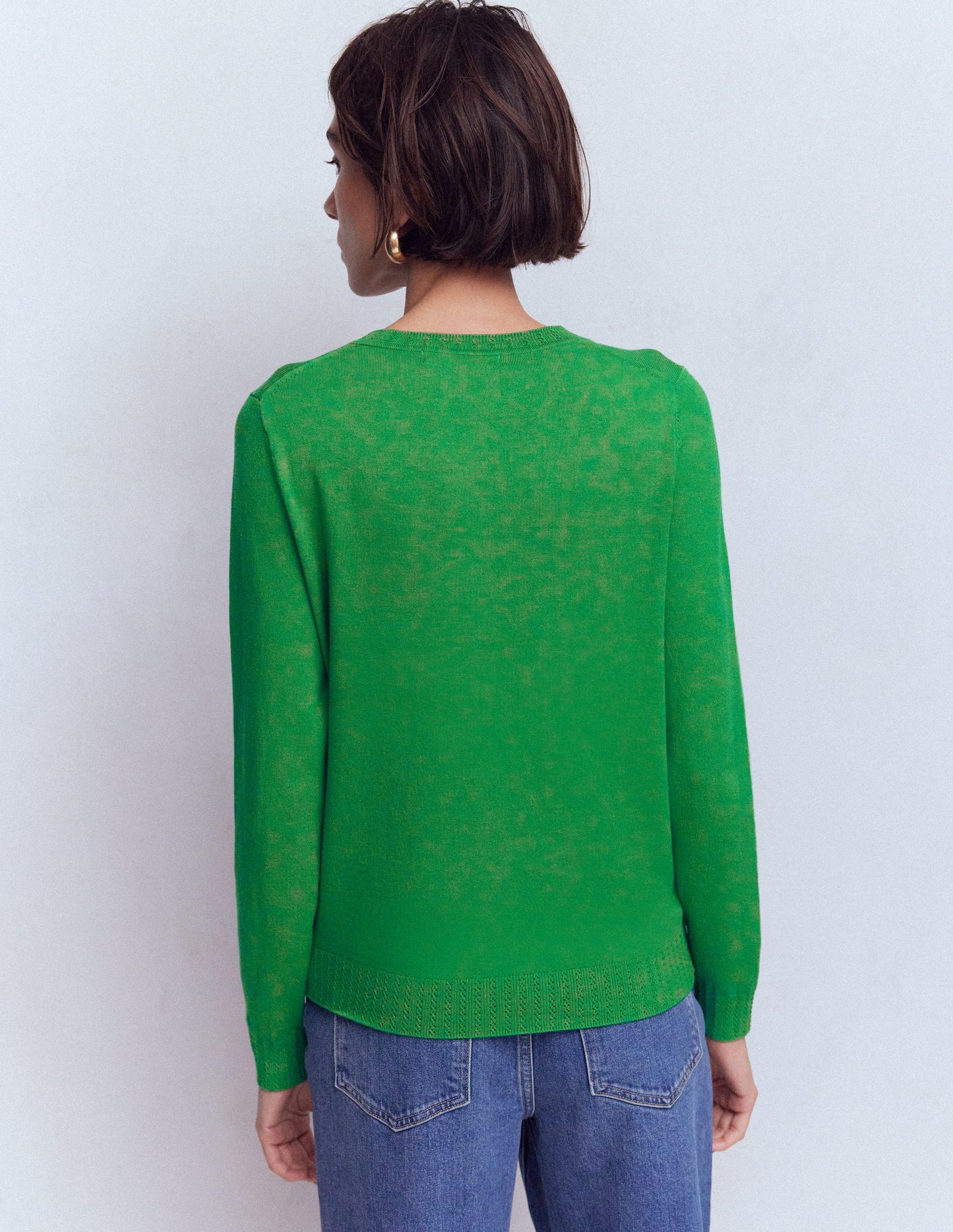 Emilia Cotton Crew Cardigan-Rich Emerald