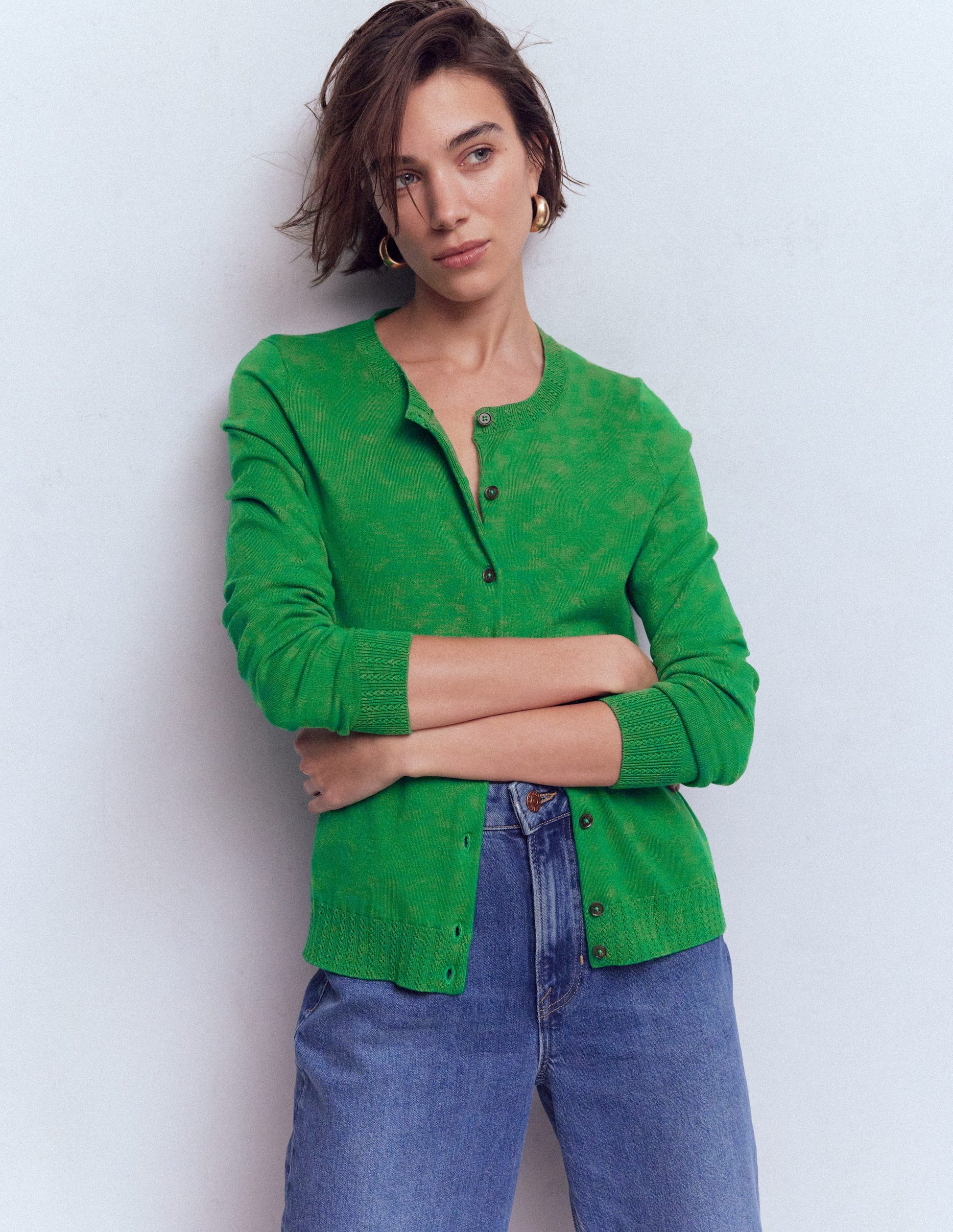 Emilia Cotton Crew Cardigan-Rich Emerald-4