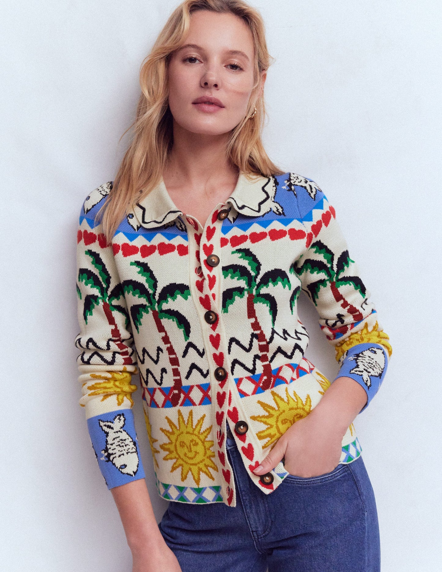 Jacquard Knitted Shacket-Warm Ivory, Novelty