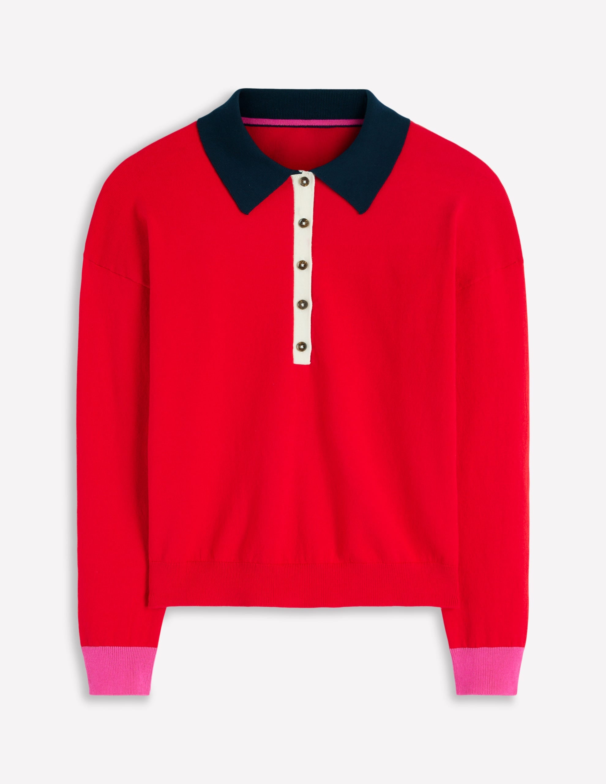Lara Cotton Henley Jumper-Red - Image 5