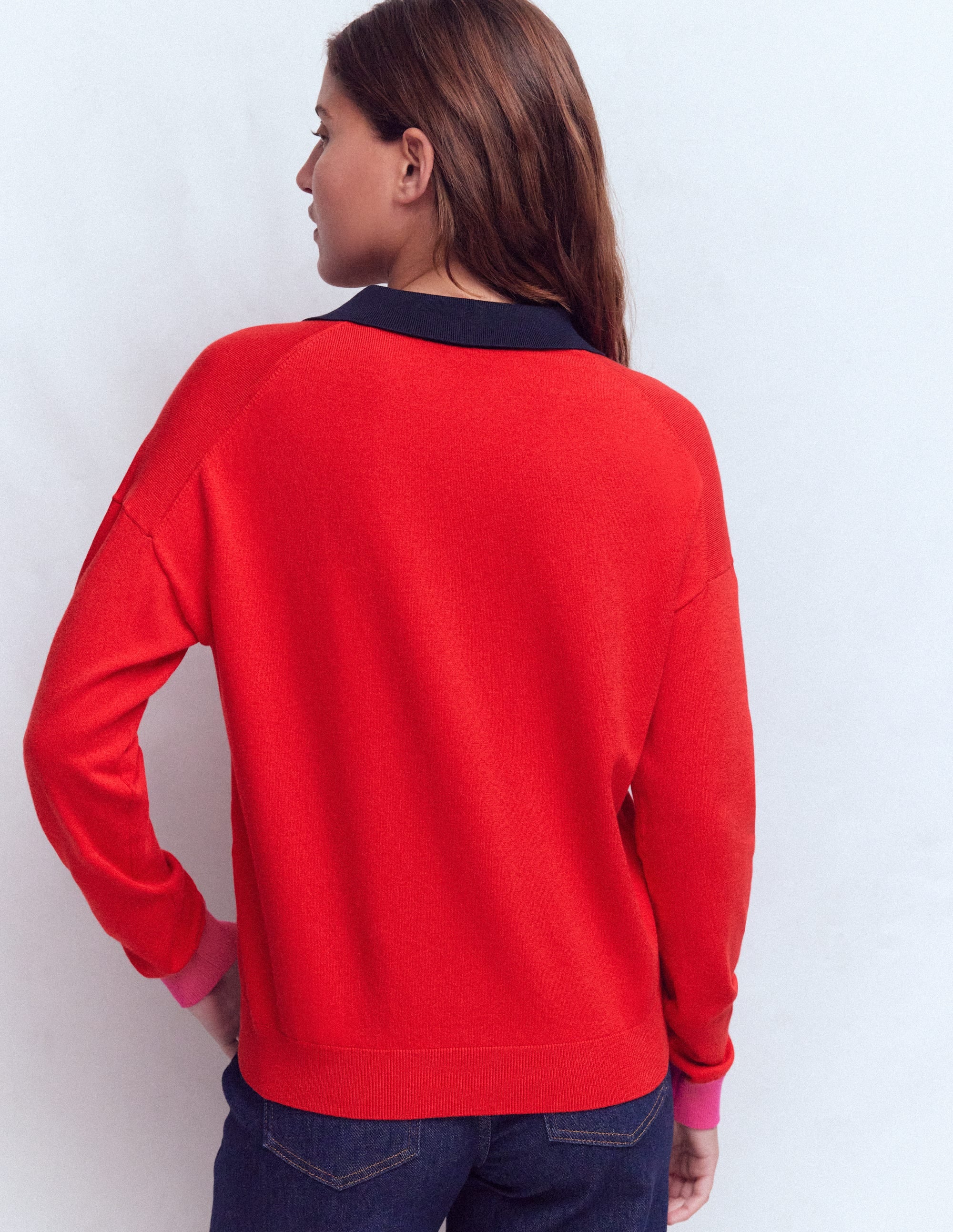 Lara Cotton Henley Jumper-Red - Image 3