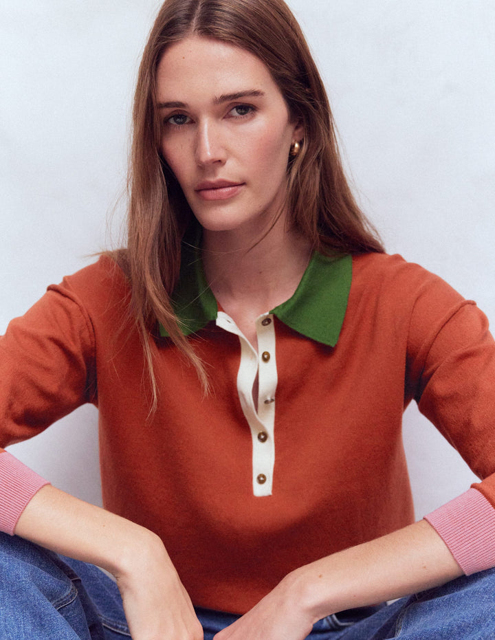 Lara Cotton Henley Jumper-Barn Red