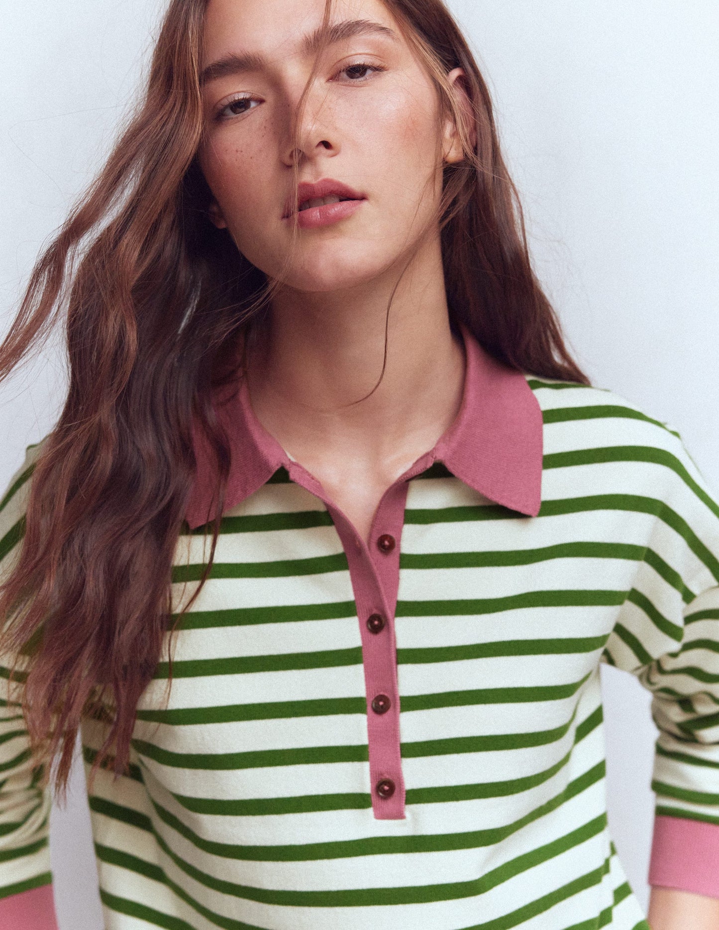 Lara Cotton Henley Jumper-Warm Ivory, Courtyard Stripe