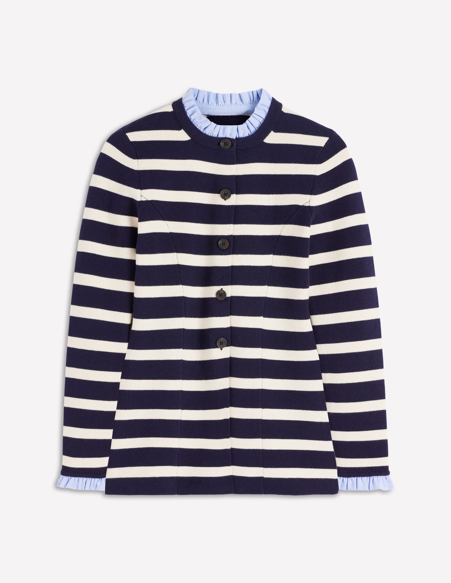 Joanna Fitted Knitted Jacket-Navy/ Warm Ivory Stripe