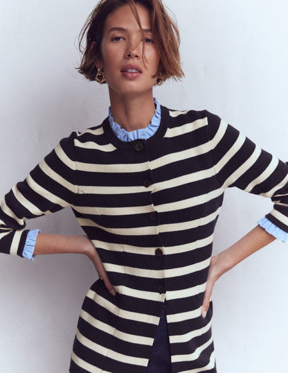 Joanna Fitted Knitted Jacket-Navy/ Warm Ivory Stripe-2