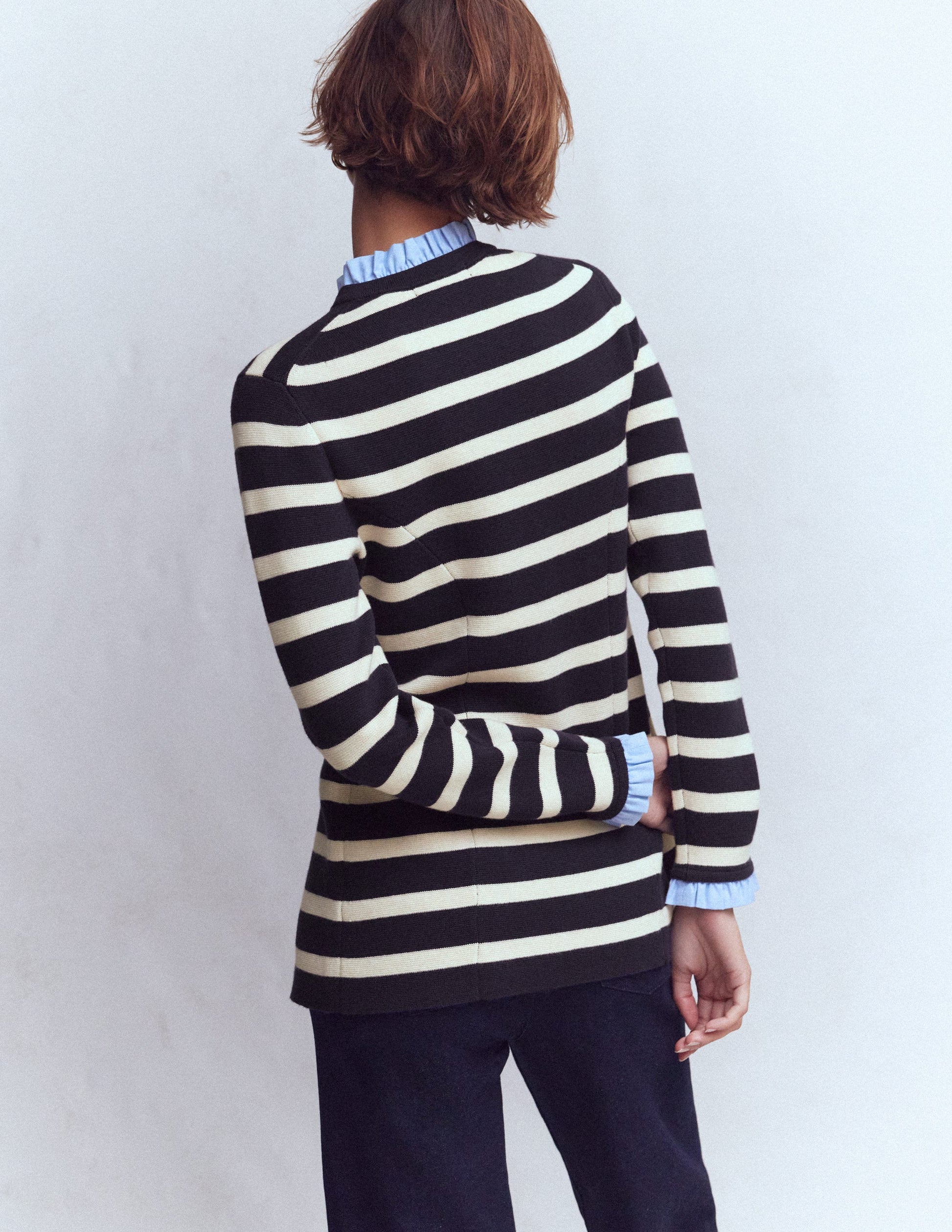 Joanna Fitted Knitted Jacket-Navy/ Warm Ivory Stripe-4