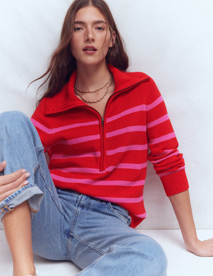 Lucy Half Zip Jumper-Pink/ Red