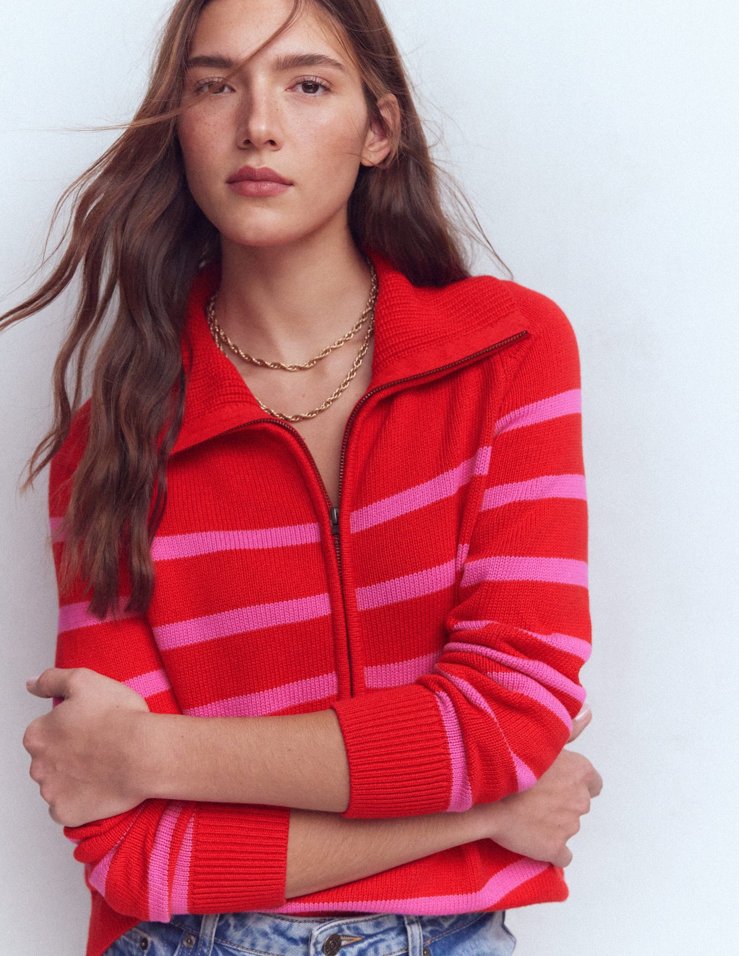 Lucy Half-zip Jumper-Pink/ Red